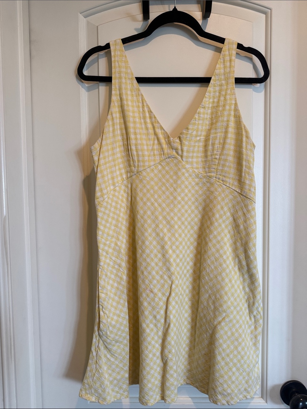 Abercrombie & Fitch Yellow Gingham V-Neck Mini Dress